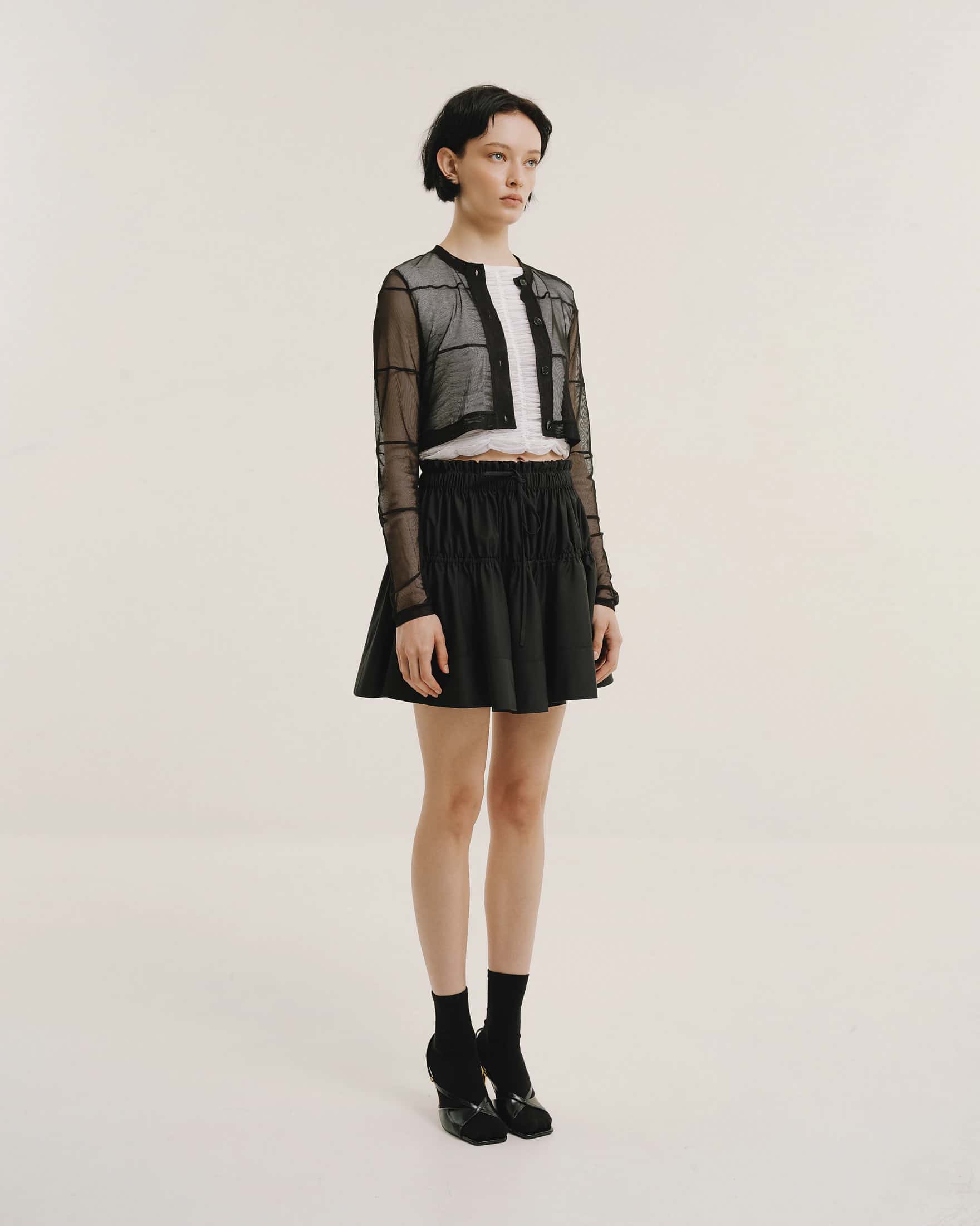 Gathered-Waist Pleated Mini Skirt - miniatura 3