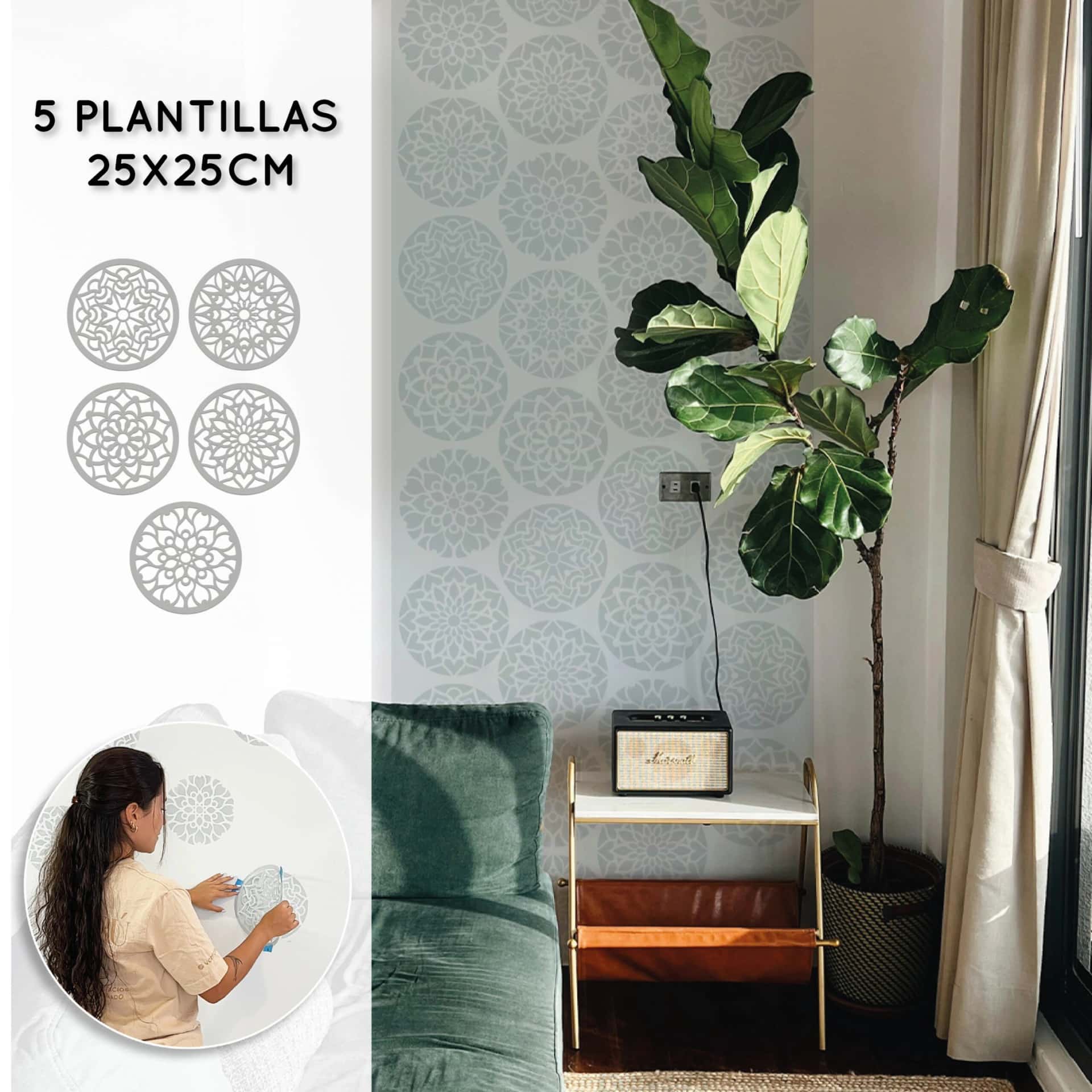 Plantillas para pintar, Vamarú Stencils, Colección Armonía 25cm y 48cm, 5und