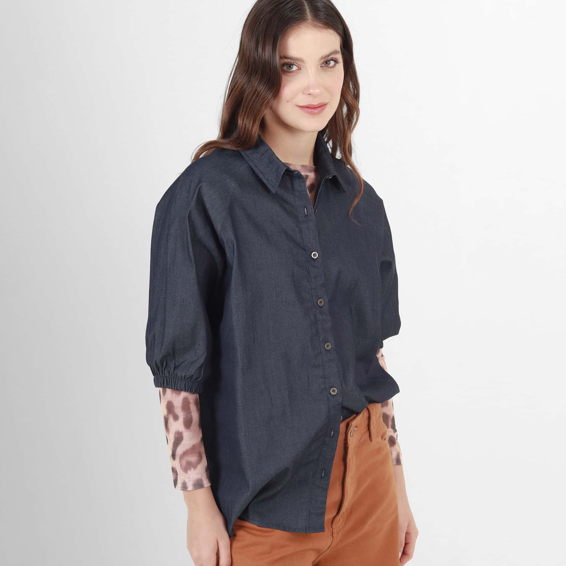 Blusa Cuello Camisero Manga Al Codo