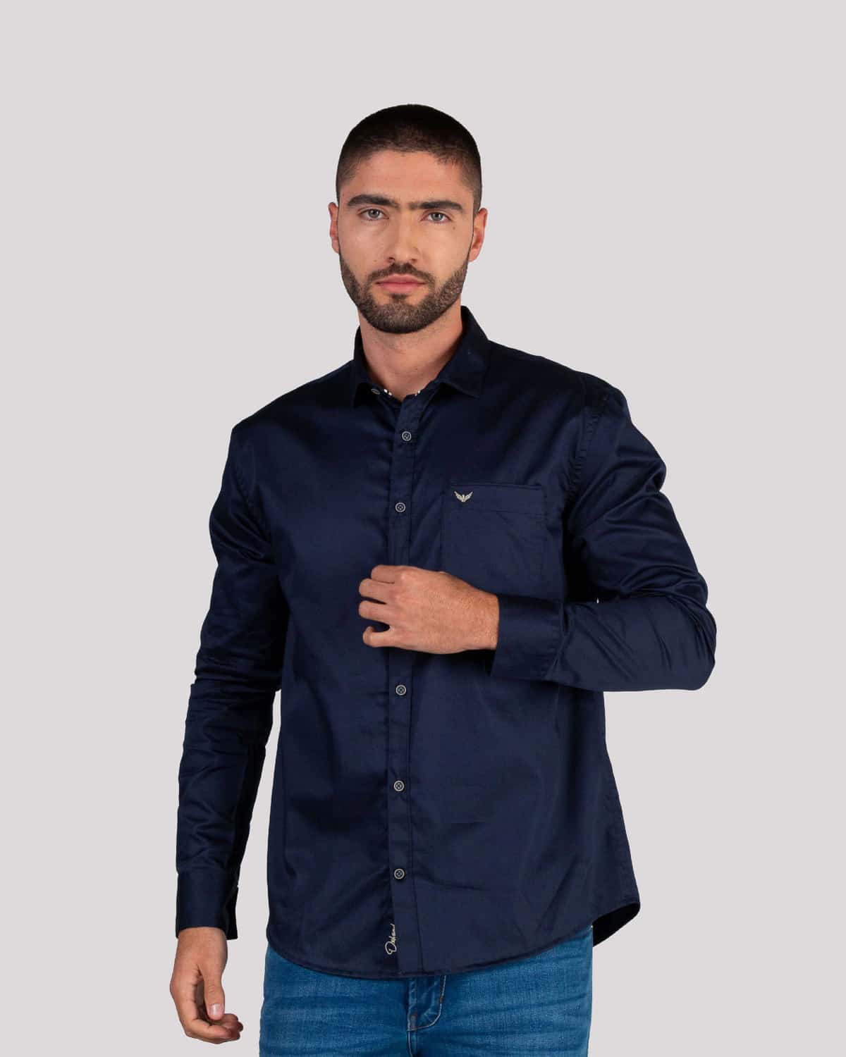 Camisa azul manga larga para hombre