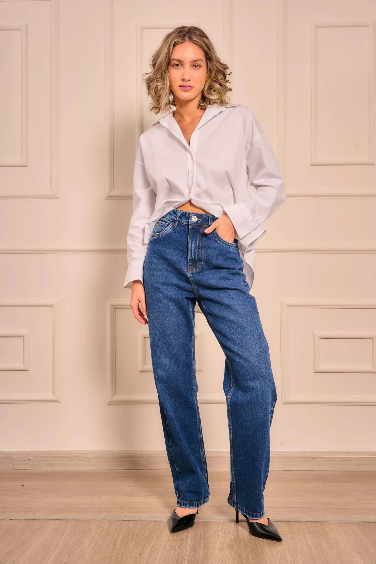 Straight Jeans Mujer Azul Oscuro