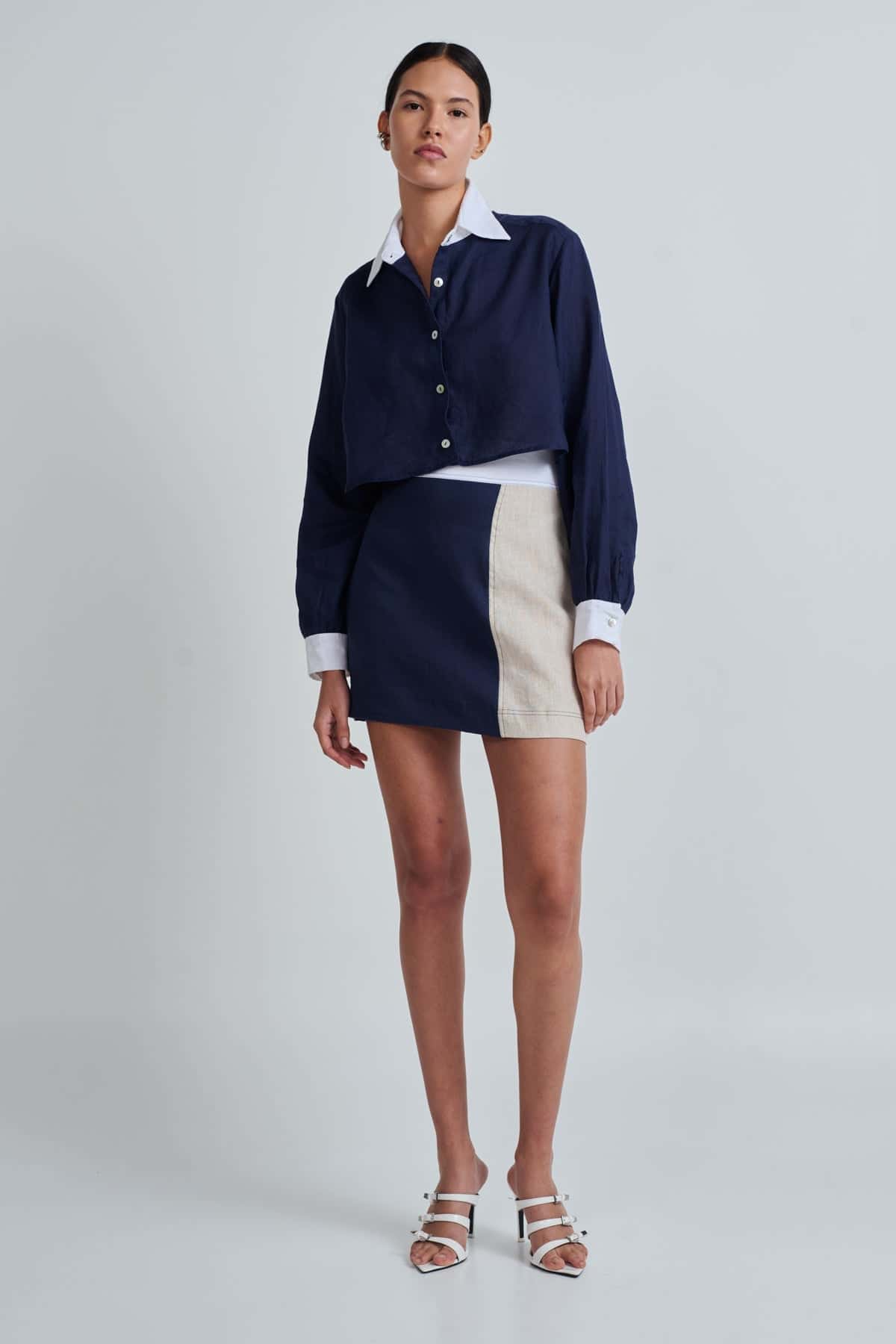 VOULA SKIRT WHITE/NAVY/NATURAL