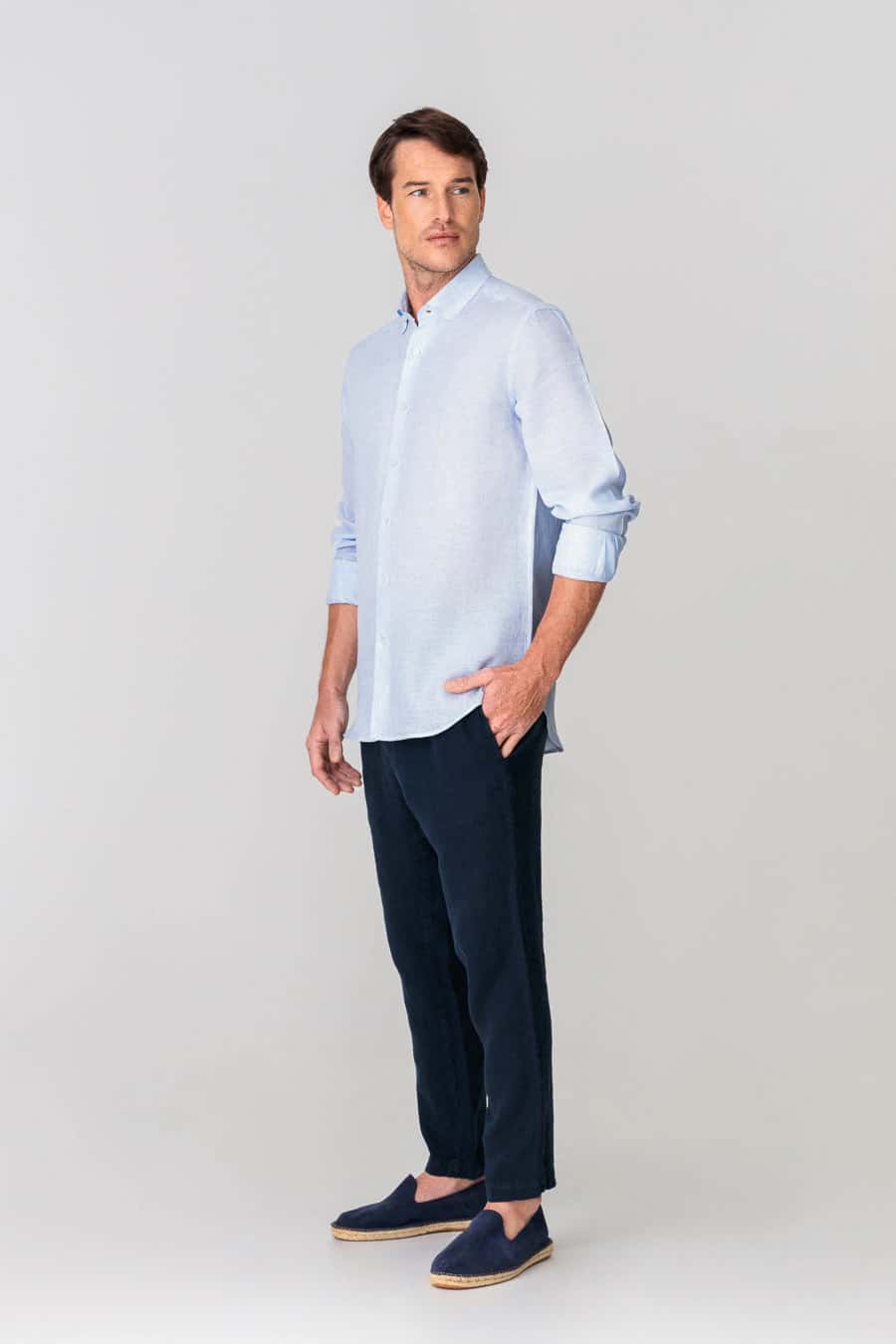 Men's linen shirt mini stripes blue