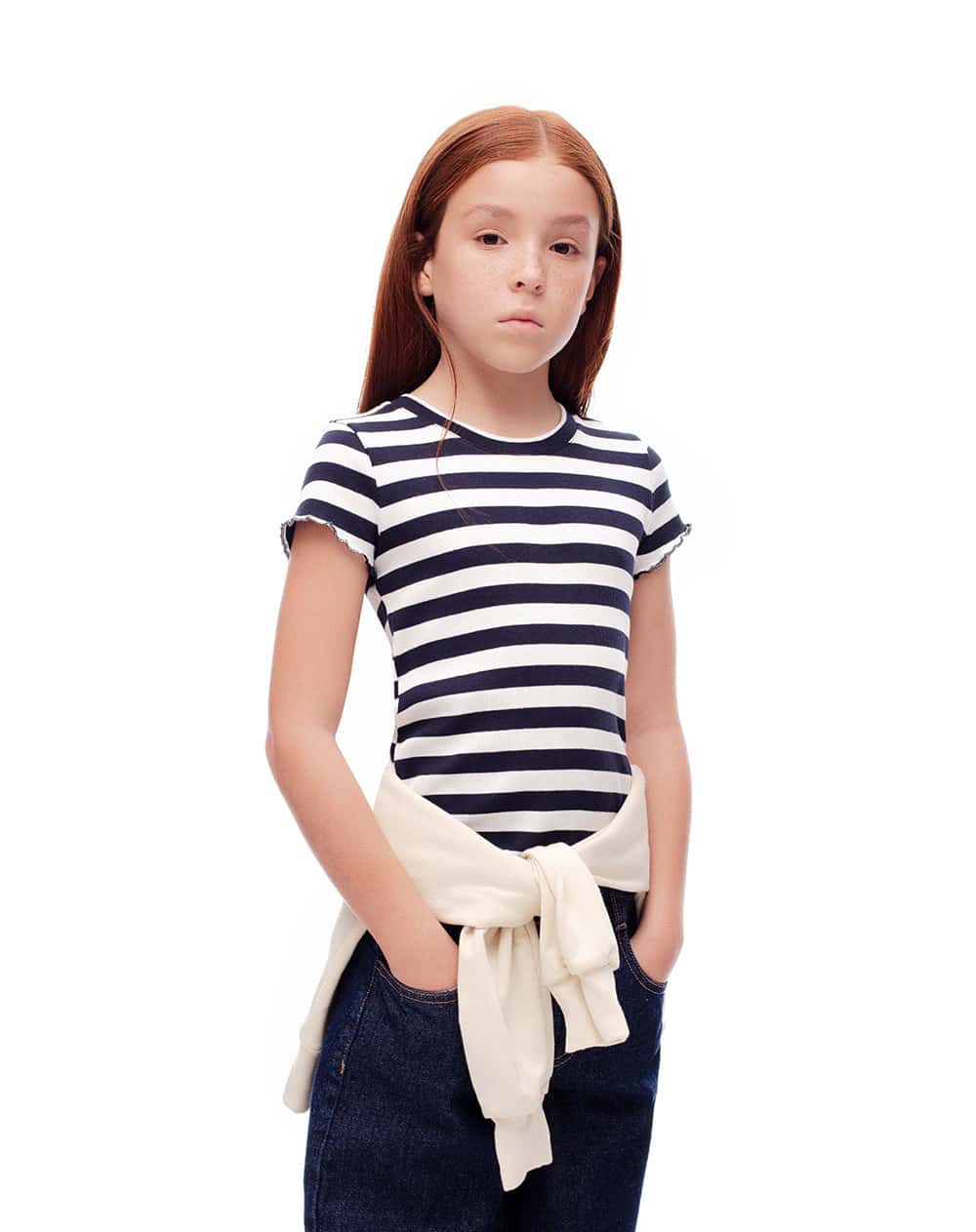 Camiseta slim algodón rayas niña