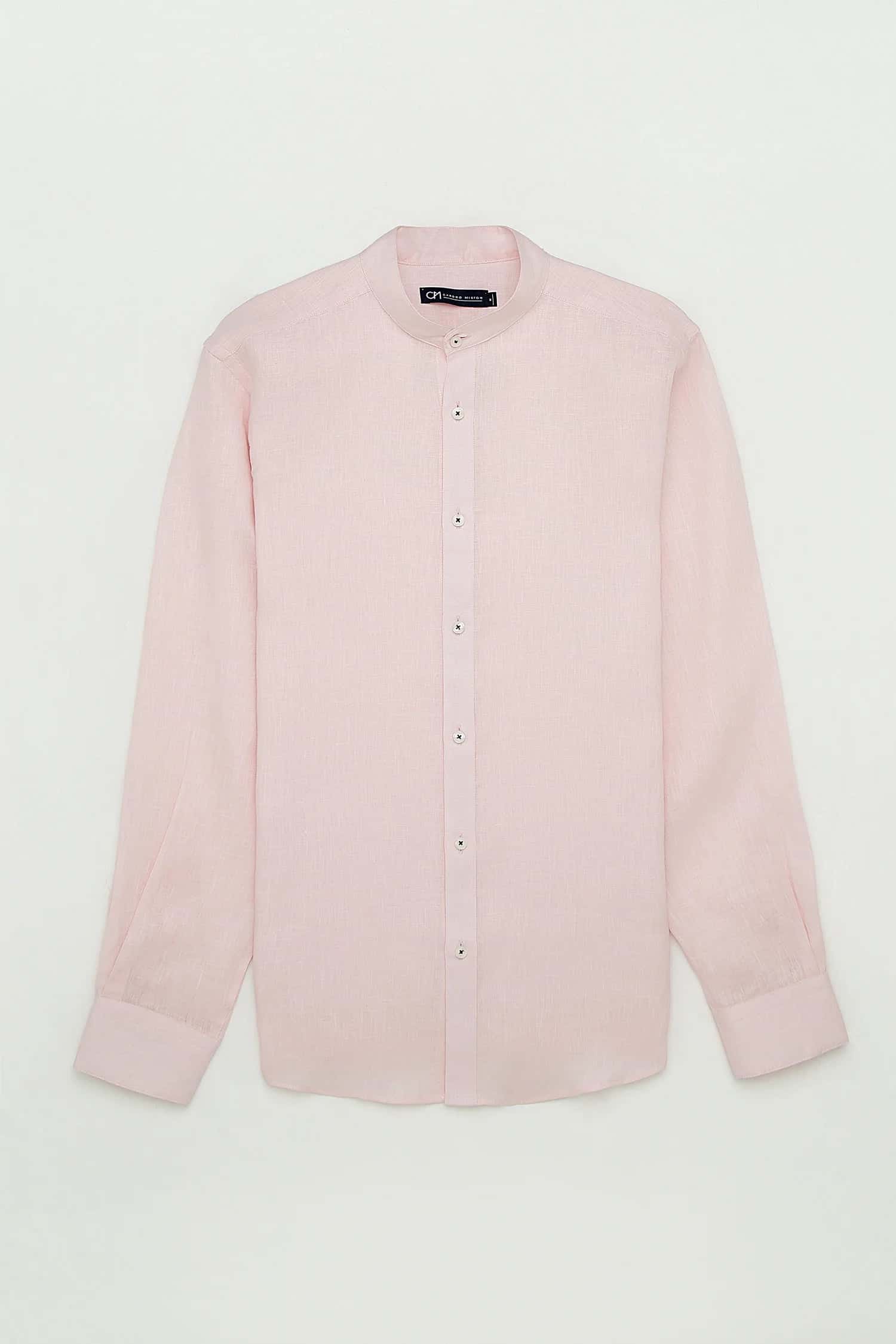 Camisa Cuello Mao Lino Rosa Bebé