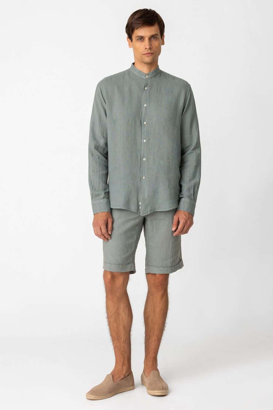 Men's linen shirt mao gray basic