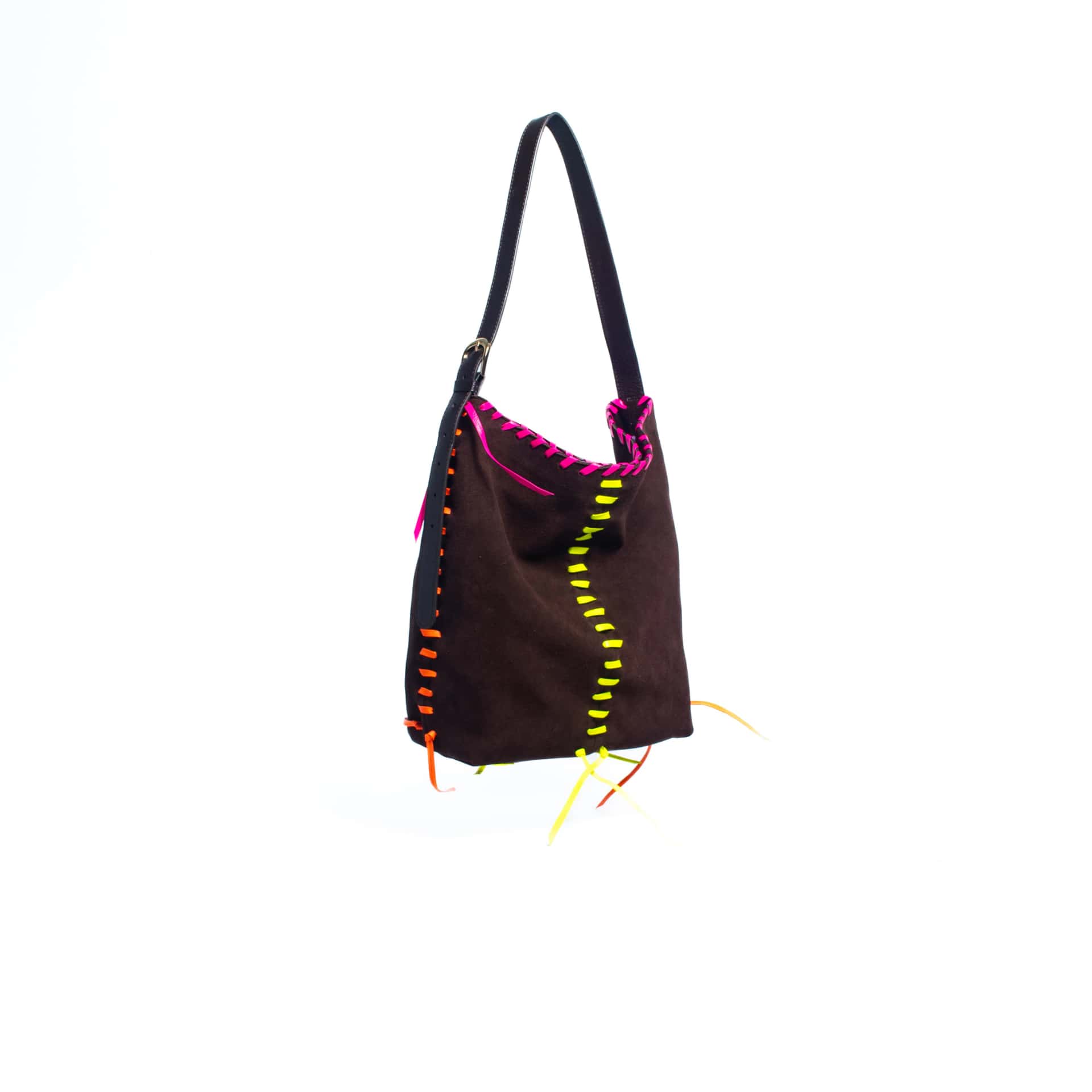 PIÑATA BAG - chocolate x cintas en cuero neón