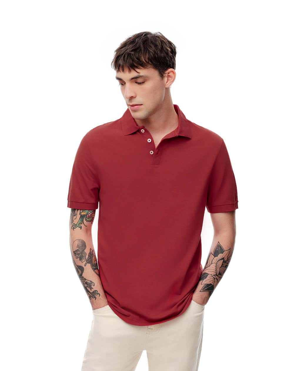 Polo slim algodón roja hombre