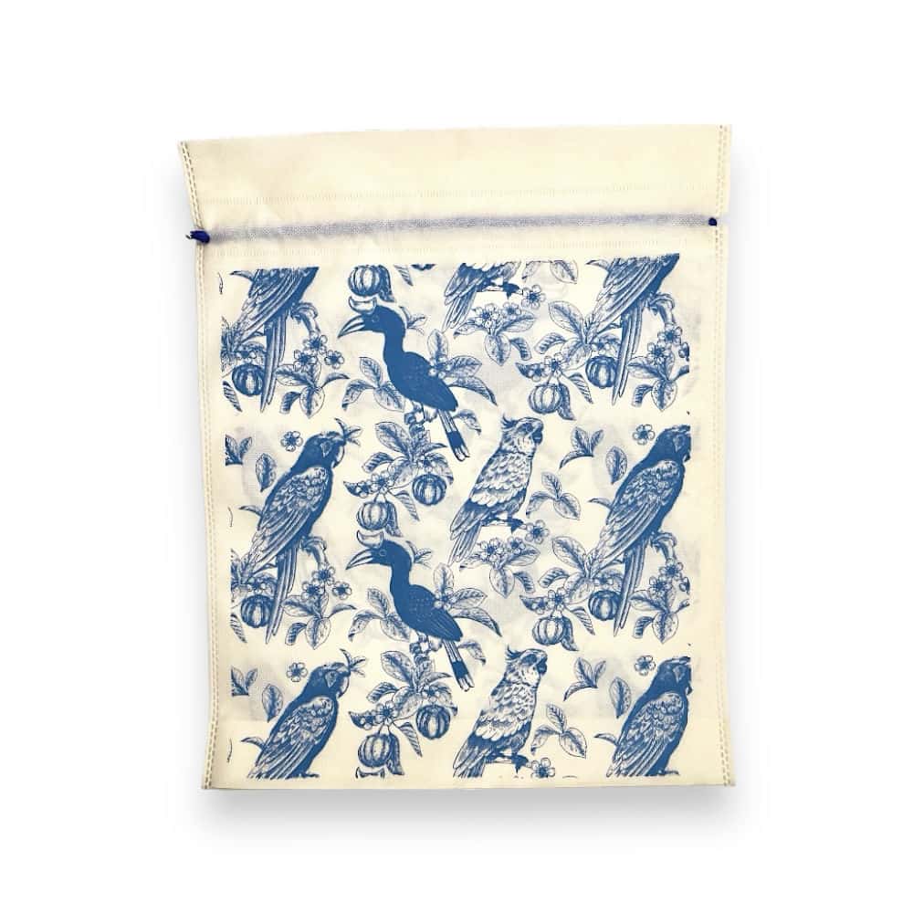 Bolsa en Tela Grande Aves Azules Reciclable y Reutillizable. Medidas 35*43