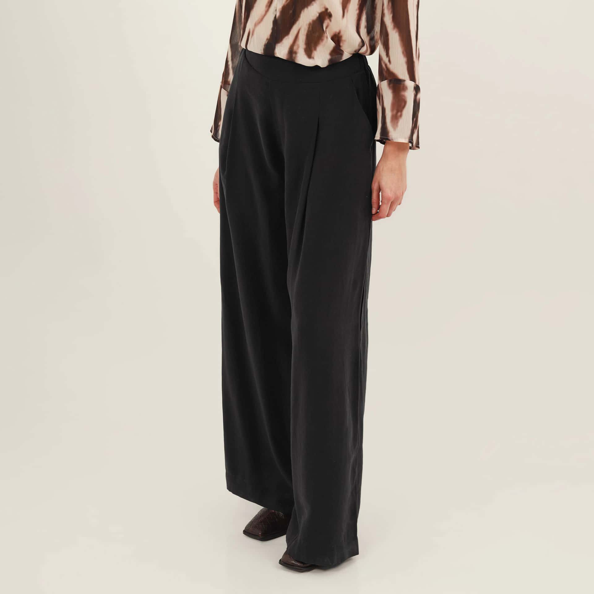 Pantalón palazzo con elástico y prenses - miniatura 3