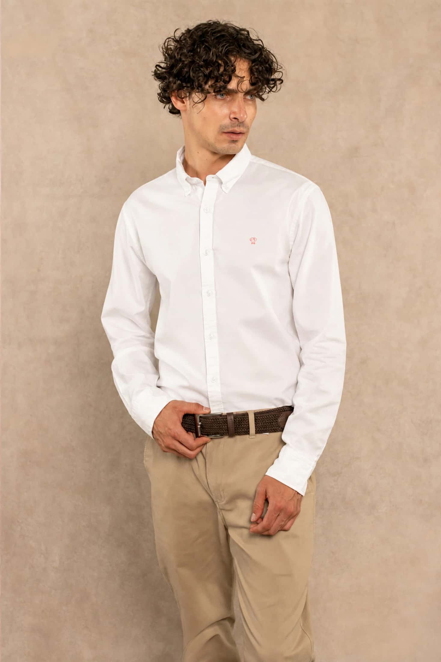 Camisa Popelina Blanco Logo Coral Bordado Regular Fit