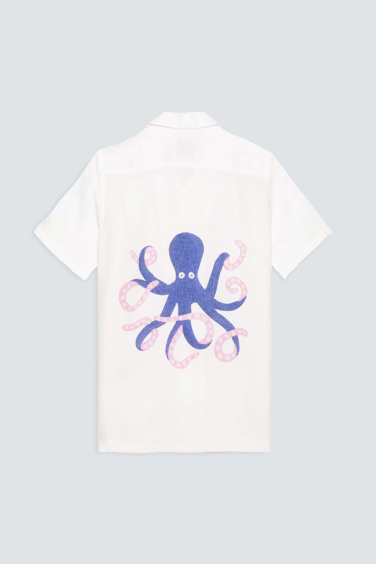 Men's linen shirt white octopus