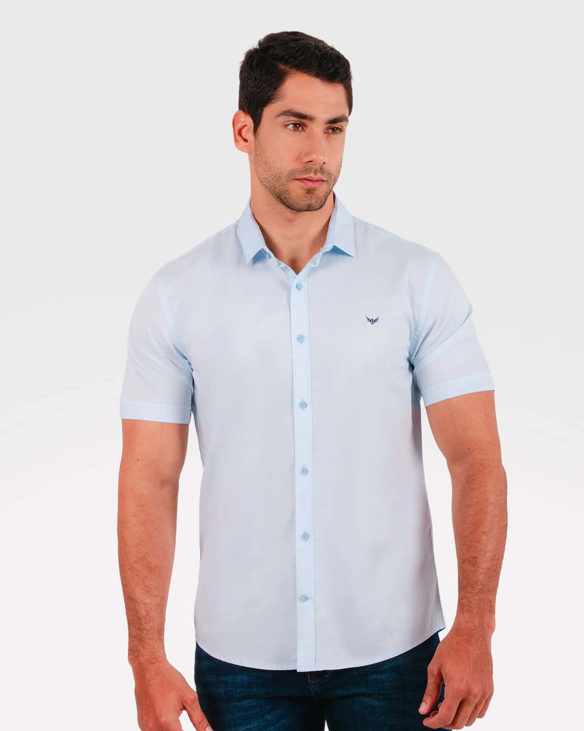 Camisa celeste manga corta para hombre