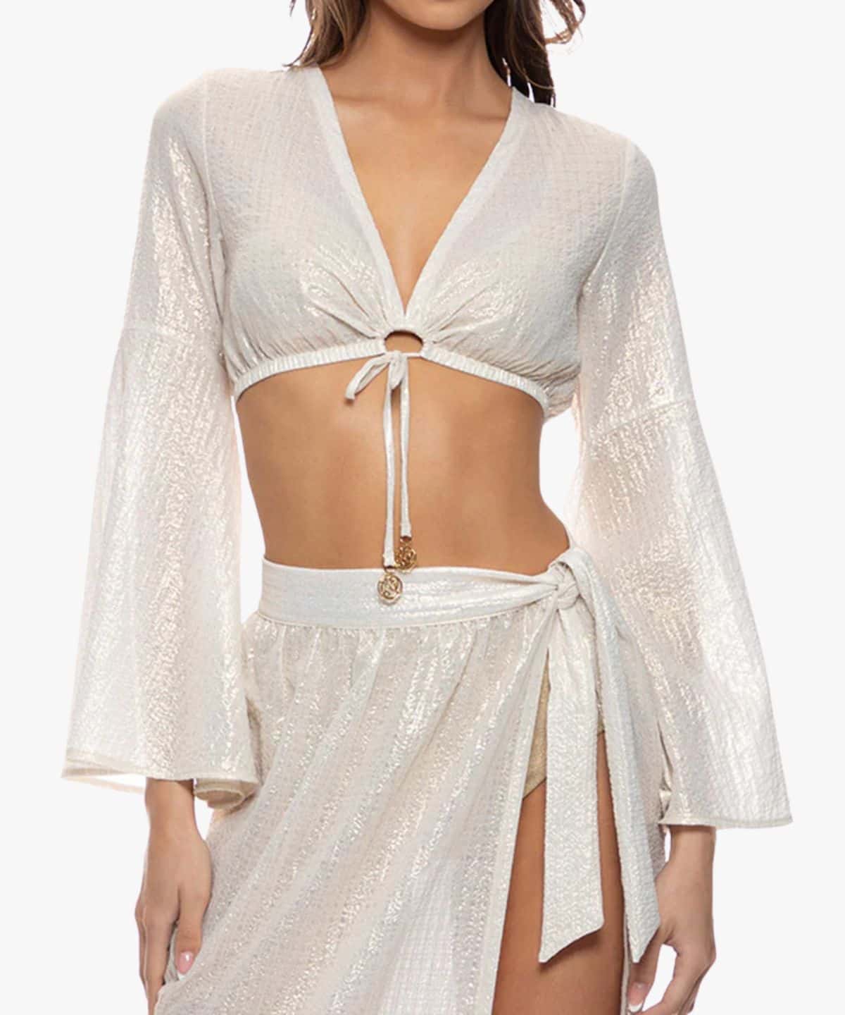 Celestial Tides Bell Sleeve Crop Top