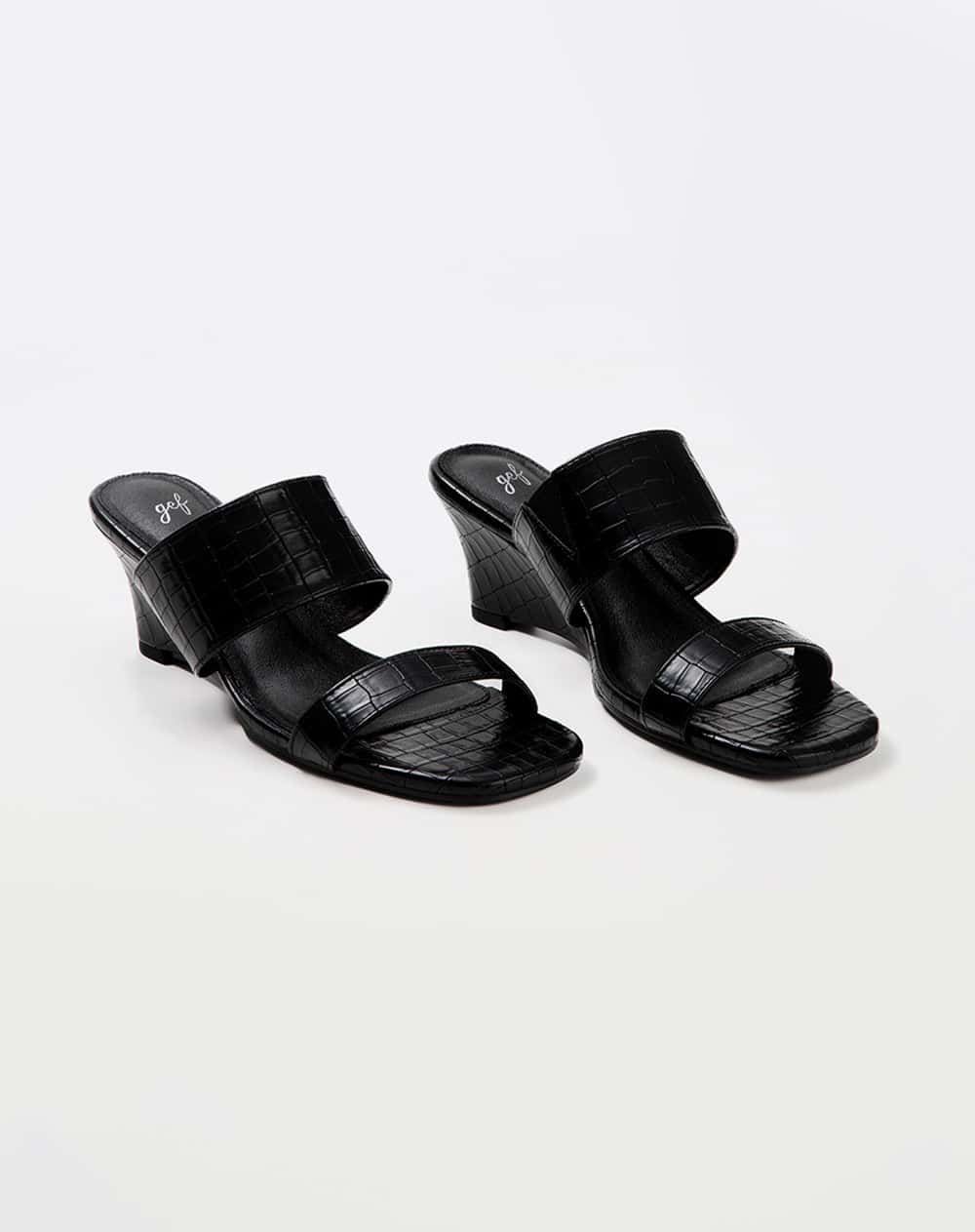 Sandalias mule de tacón ancho negras mujer
