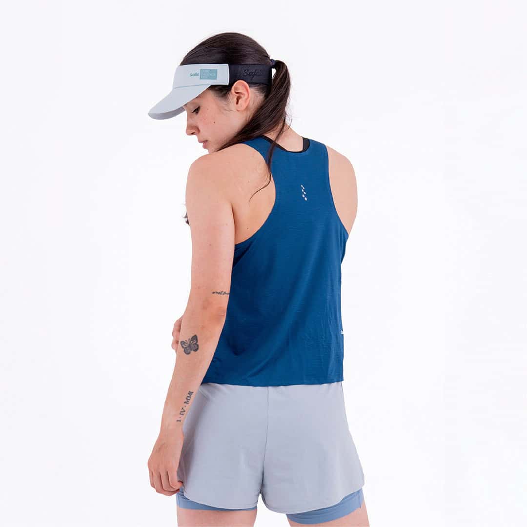 CAMISETA RUNNING MANGA SISA LEVIT AZUL OSCURO PARA MUJER - miniatura 2