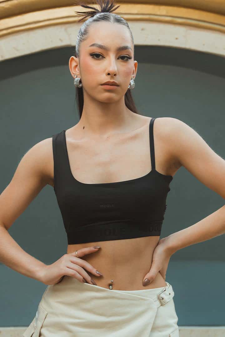 CROP TOP ASIMETRICO MILANO - NEGRO - miniatura 1