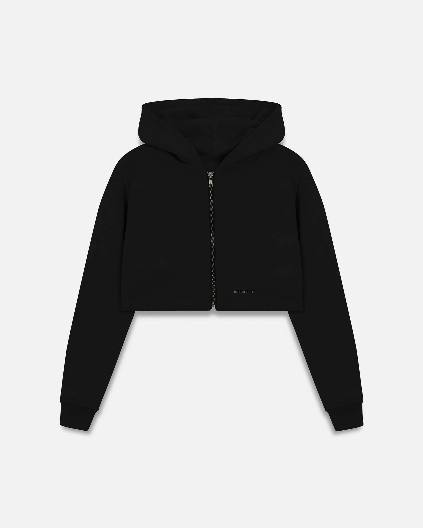 Line Basic Slim Fit Zip Up Cropped Hoodie Black