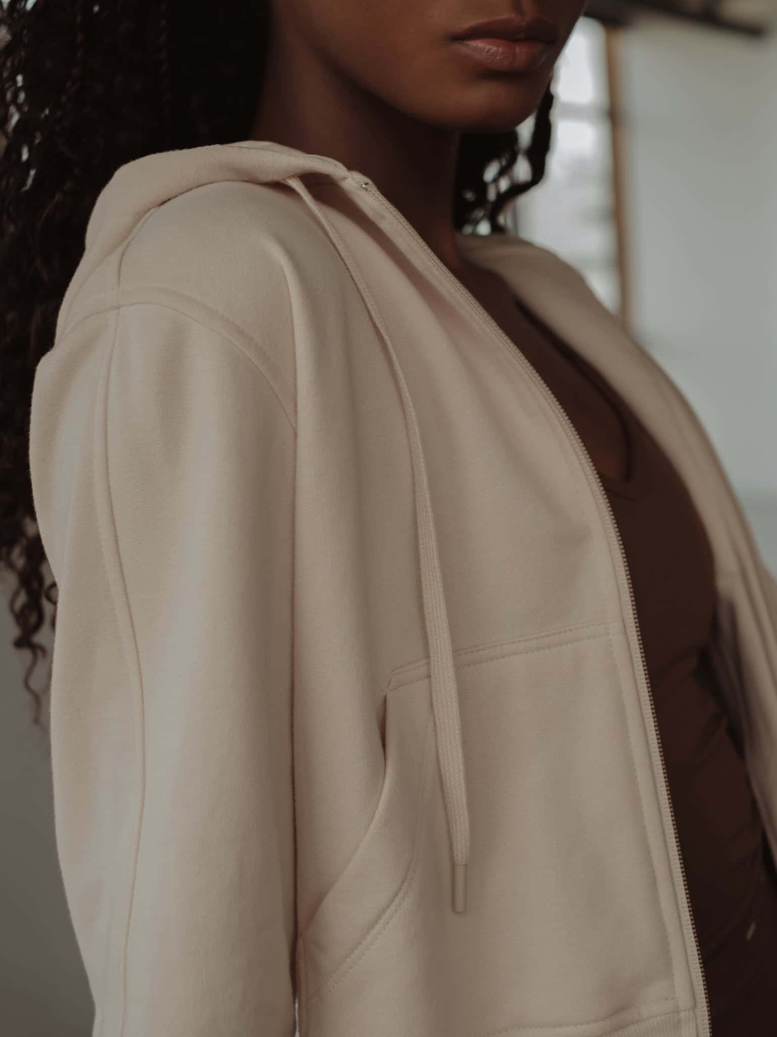 CROPPED ZIP HOODIE - NATURAL - miniatura 5