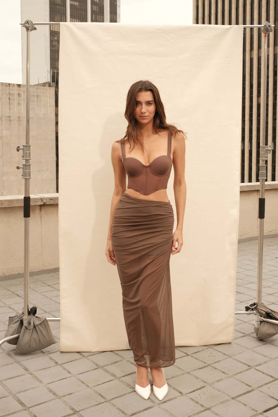 SET CROP TOP, FALDA & PANTY AISA ESPRESSO