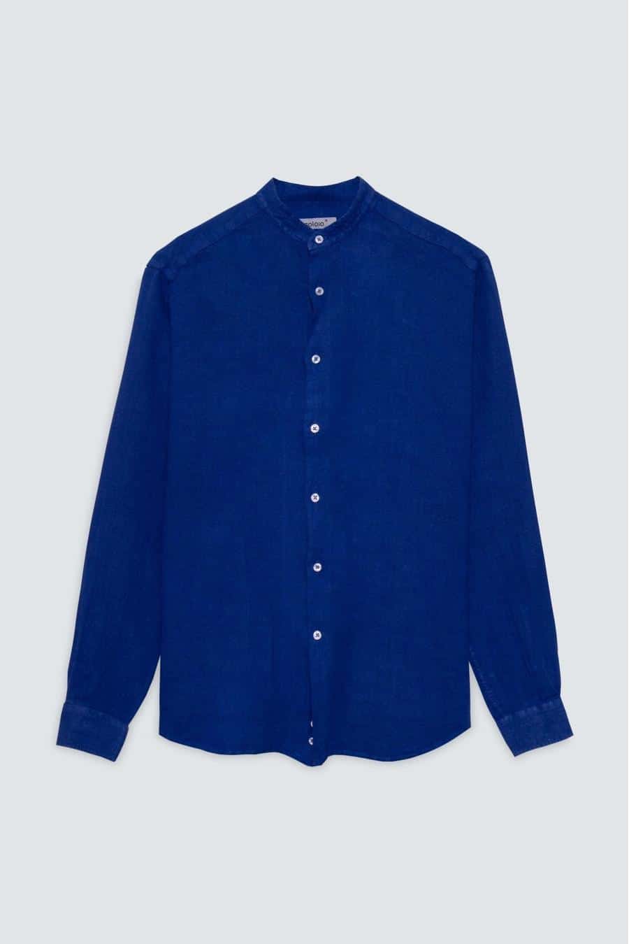 Men's linen shirt mao blue ink