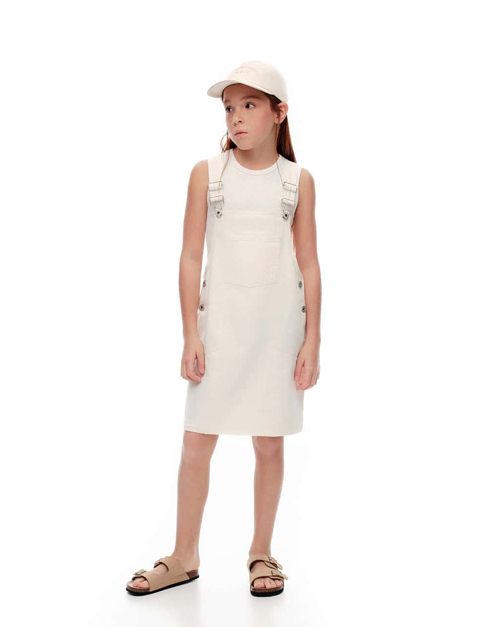 Overol corto denim crema niña