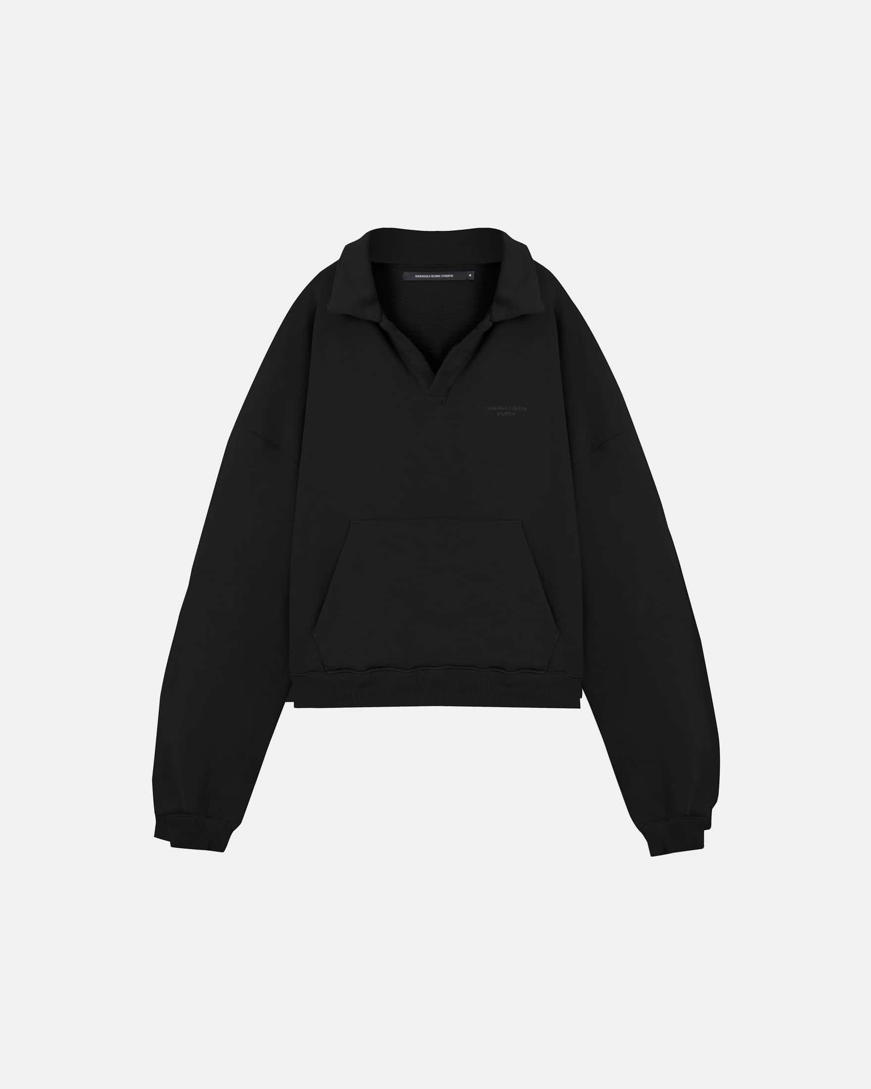 Basics Polo Collar Boxy Fit Hoodie Black