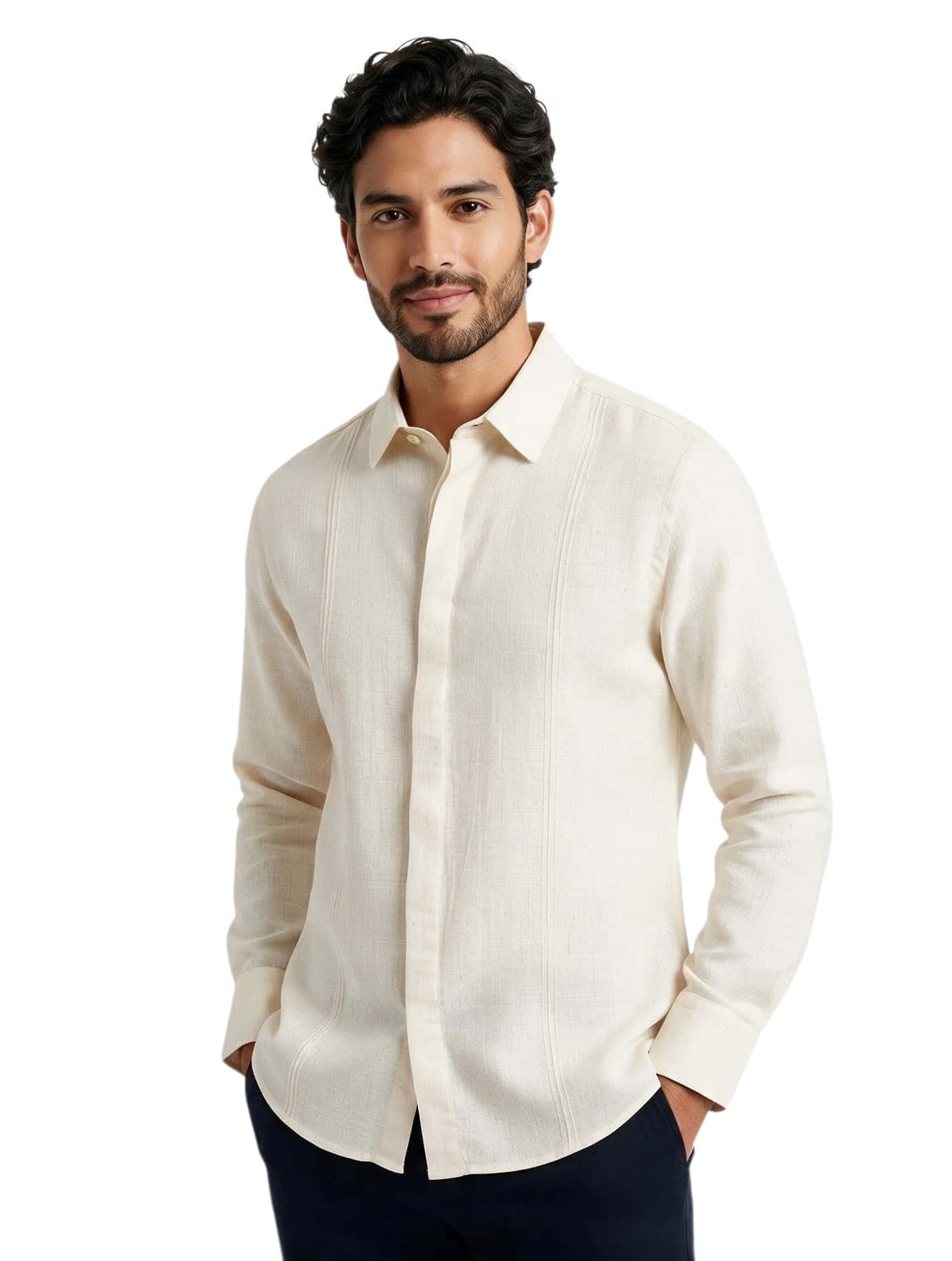 Guayabera beige con botones ocultos