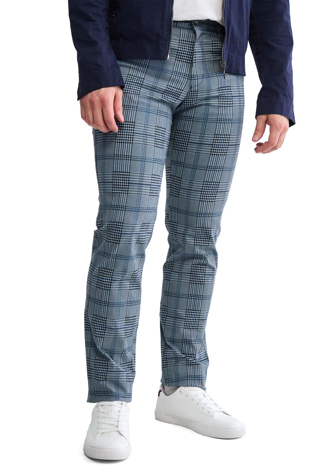 Pantalón dril a cuadros gris con azul