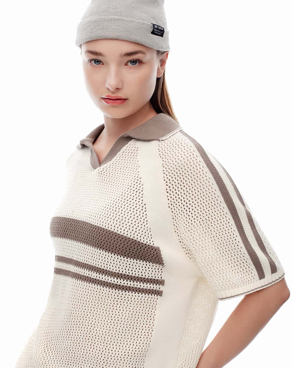 Polo regular tejida algodón crudo mujer