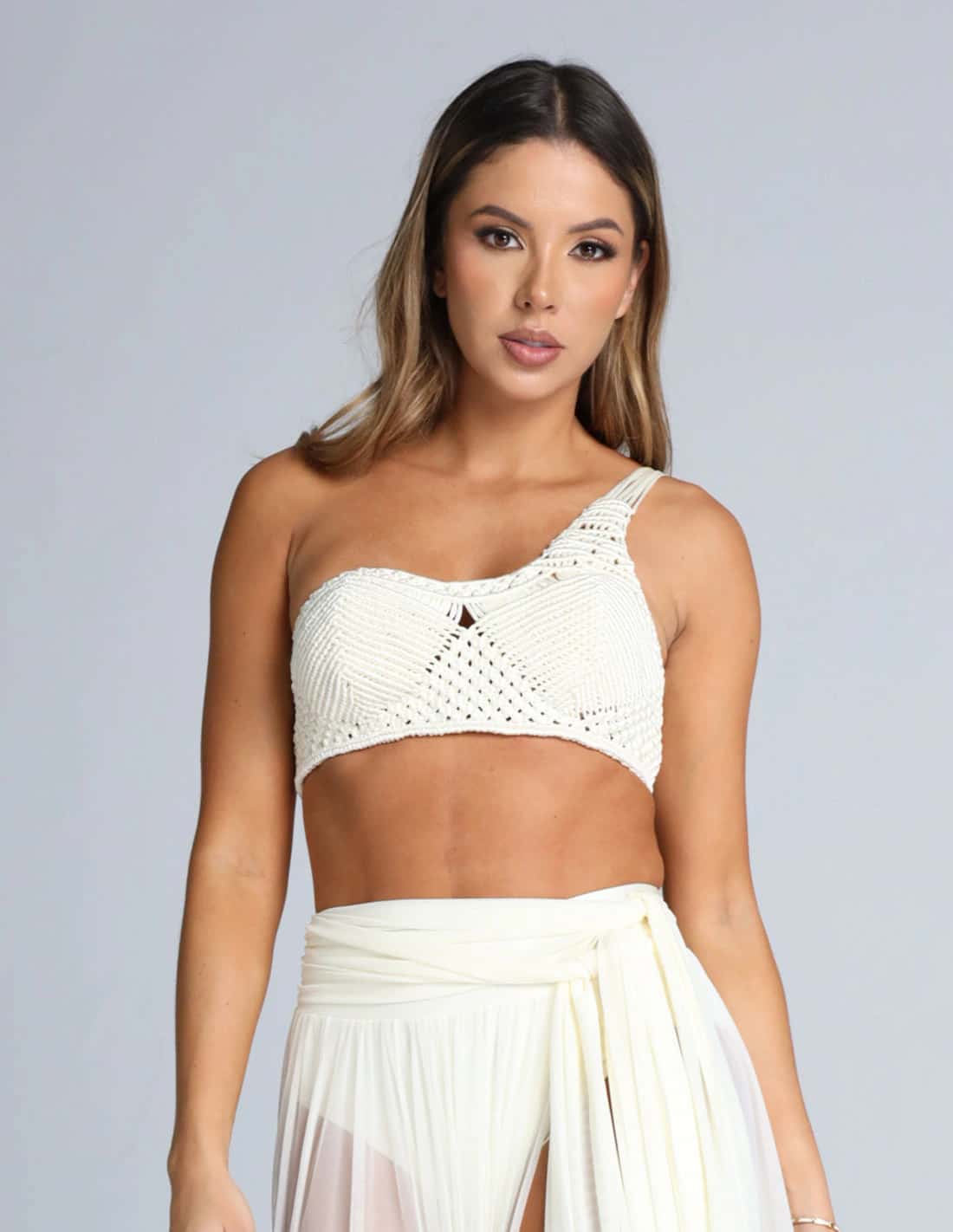 Crop Top Unilato Marfil