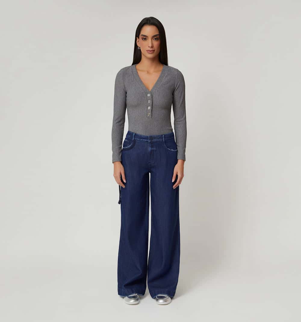 Jean wide leg alto con cintas