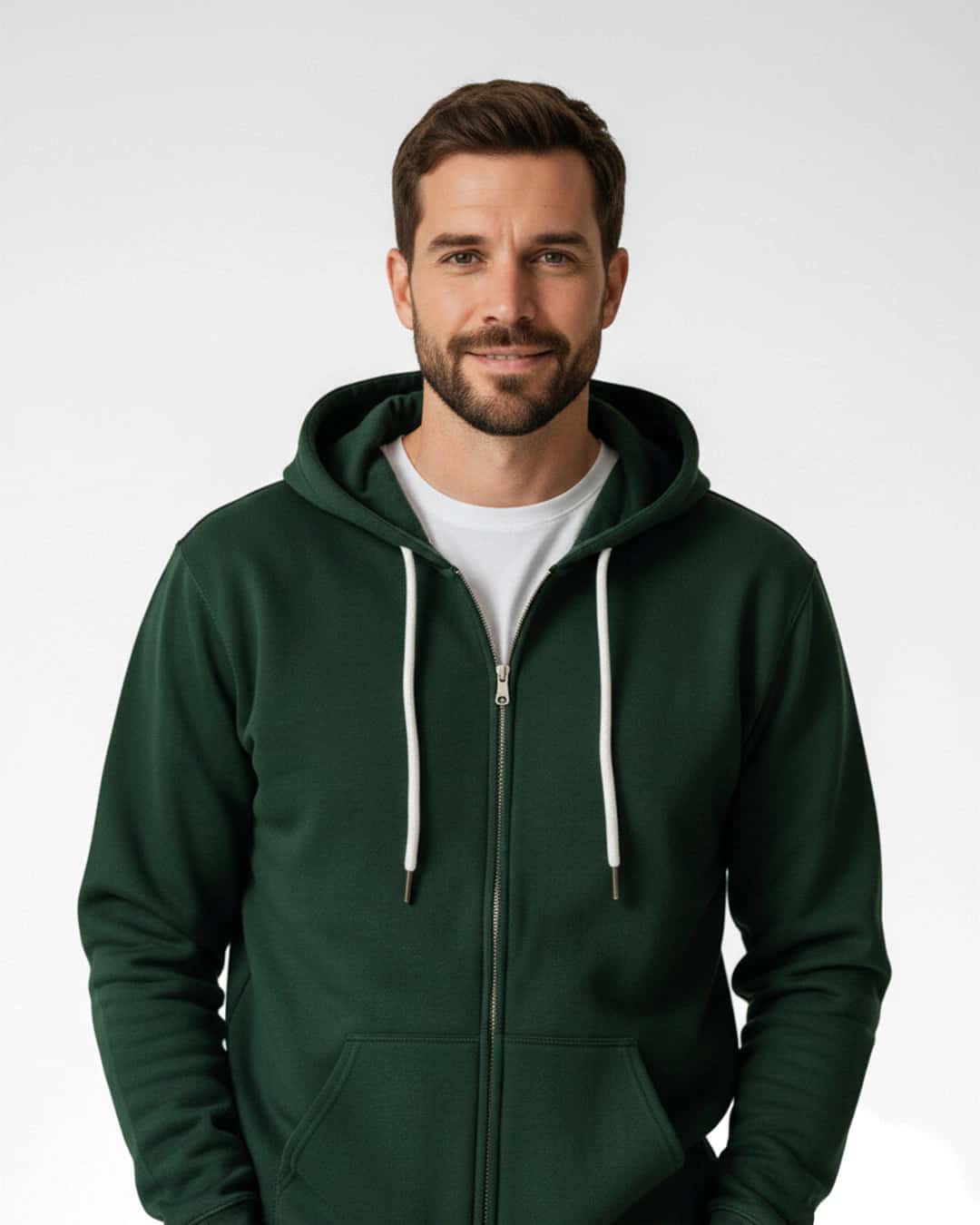 Buzo  abierto con capota Hombre Verde Pino