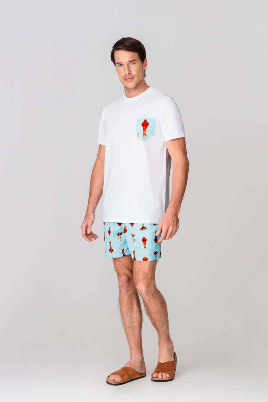 Men's cotton t-shirt pocket egret white