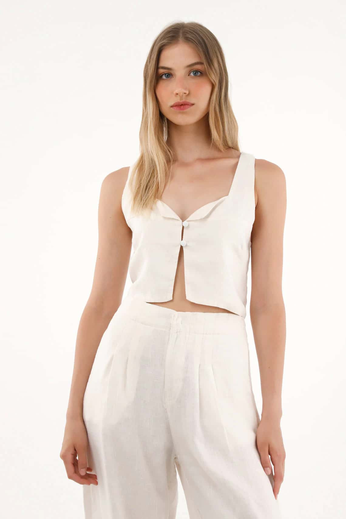 Camisa crop en 100% lino crudo para mujer