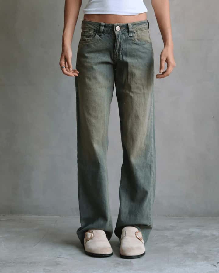 JEAN EXTRA LOW STRAIGHT FIT VINTAGE GREEN WASHED AZUL