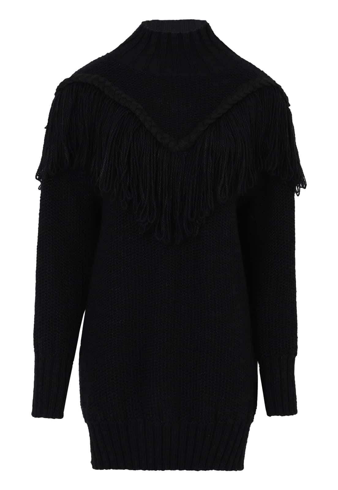 V NECK FRINGES BRAID SWEATER