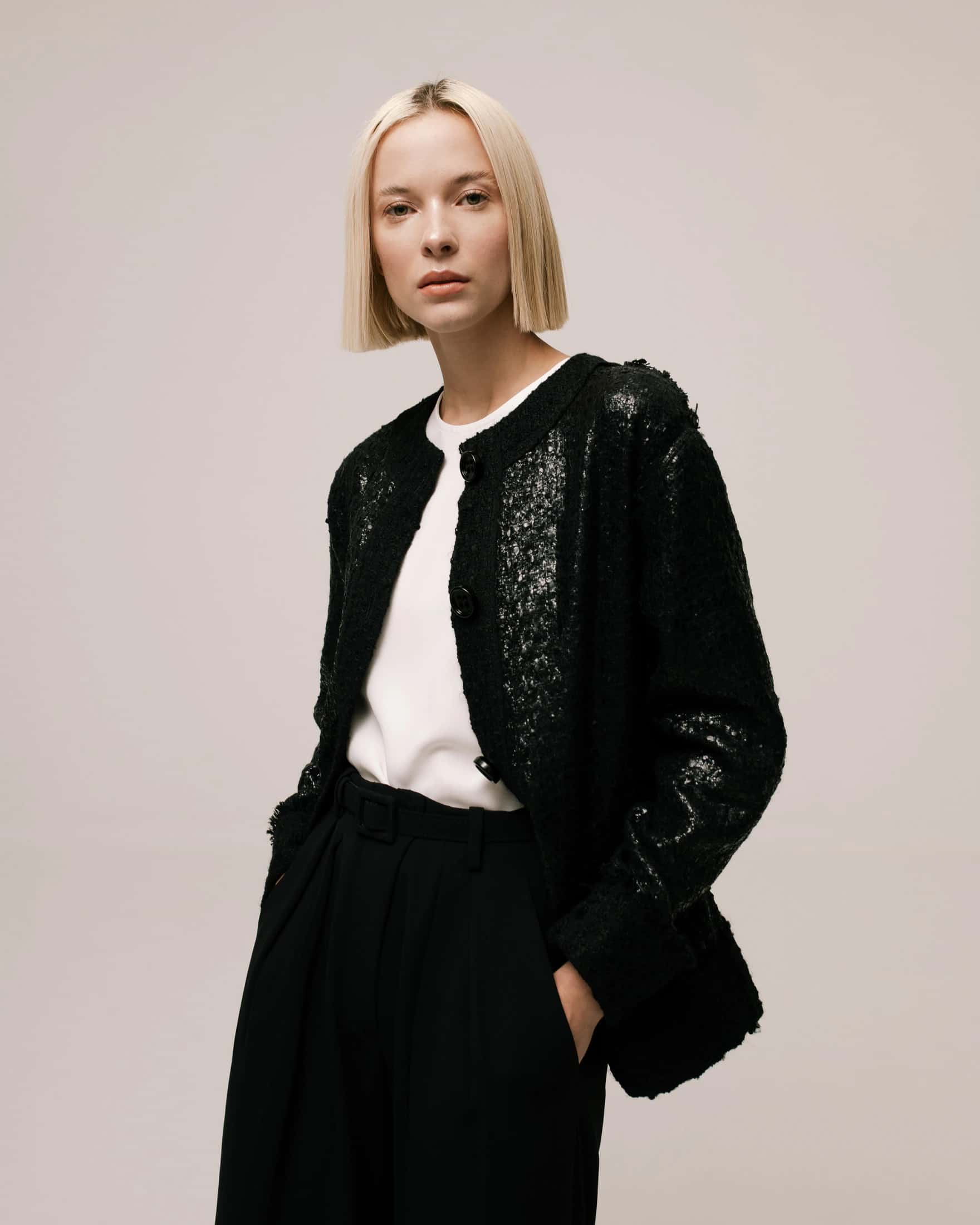 Loose-Fit Contrast Wool Jacket