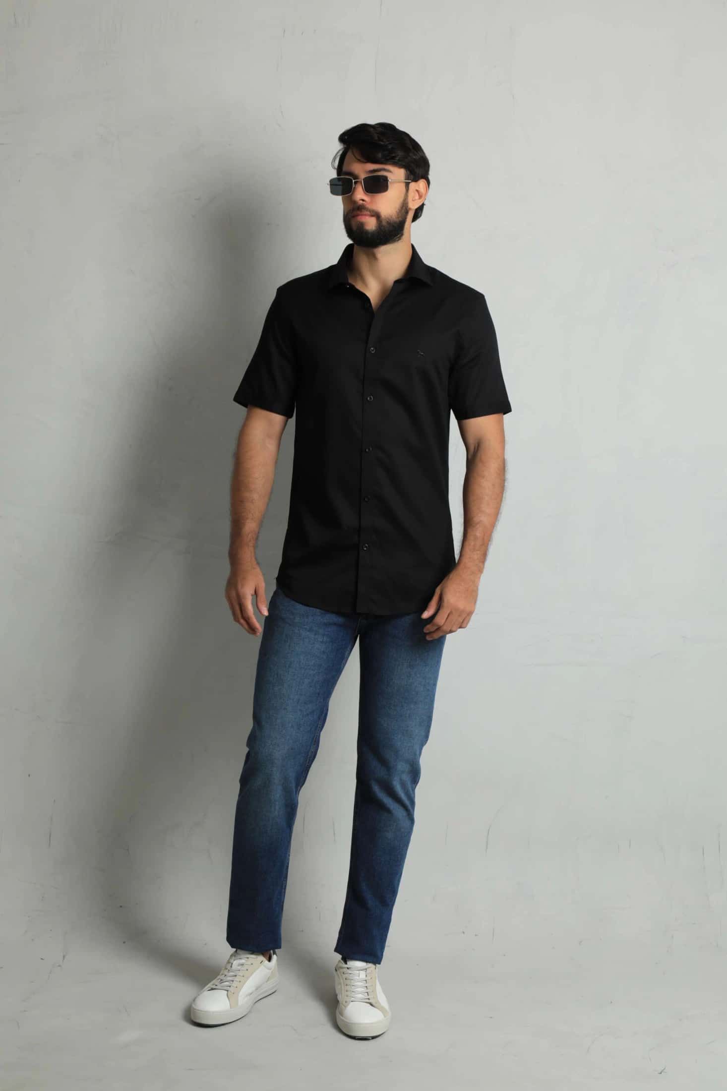 Camisa Manga Corta Negro (Cuadros)