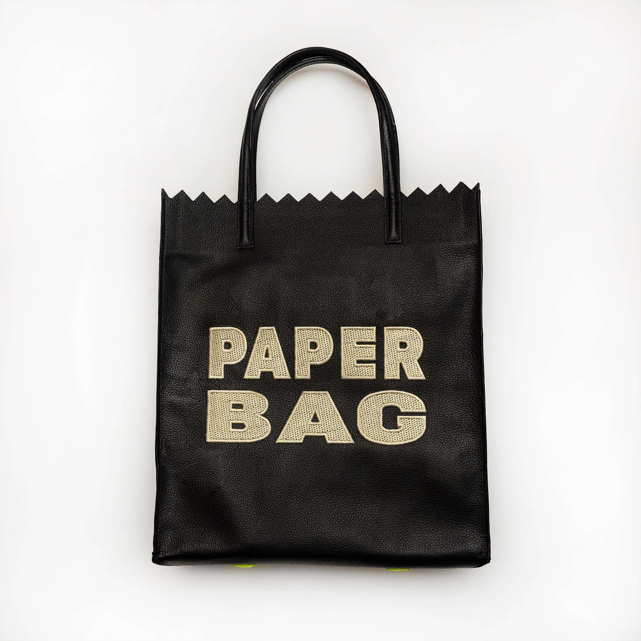 Paper Bag - Black + Beige Embroidery