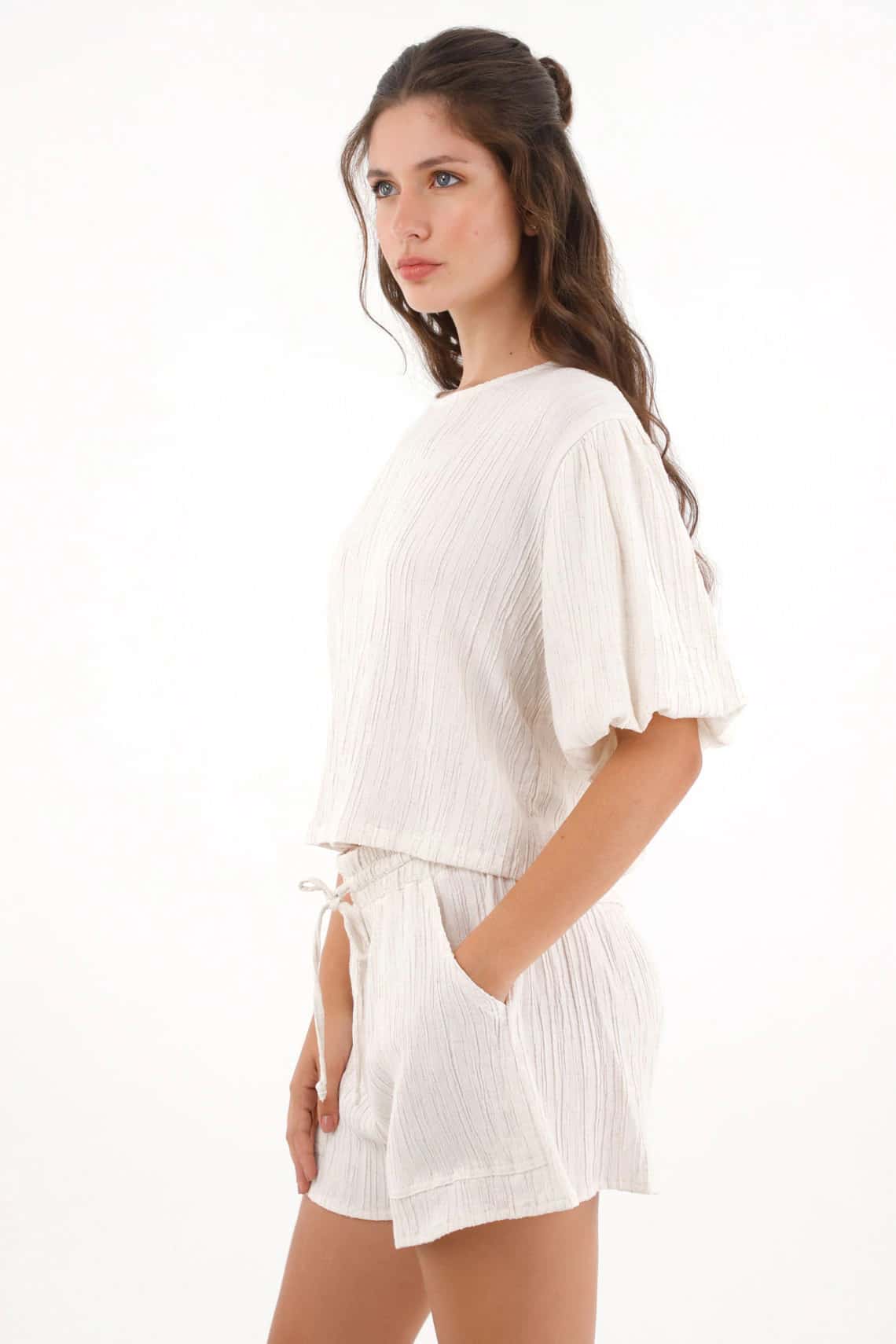 Camisa con mangas abombachadas crudo para mujer