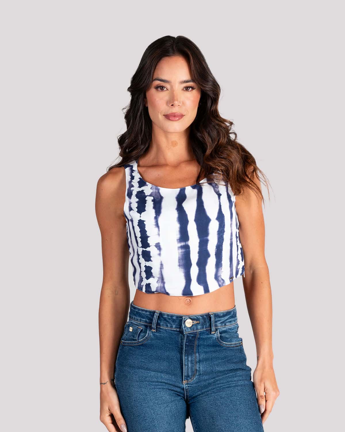 Blusa azul estampada para mujer