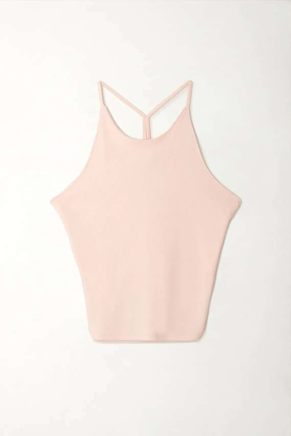 Camiseta en tela rib ajustada rosada para mujer