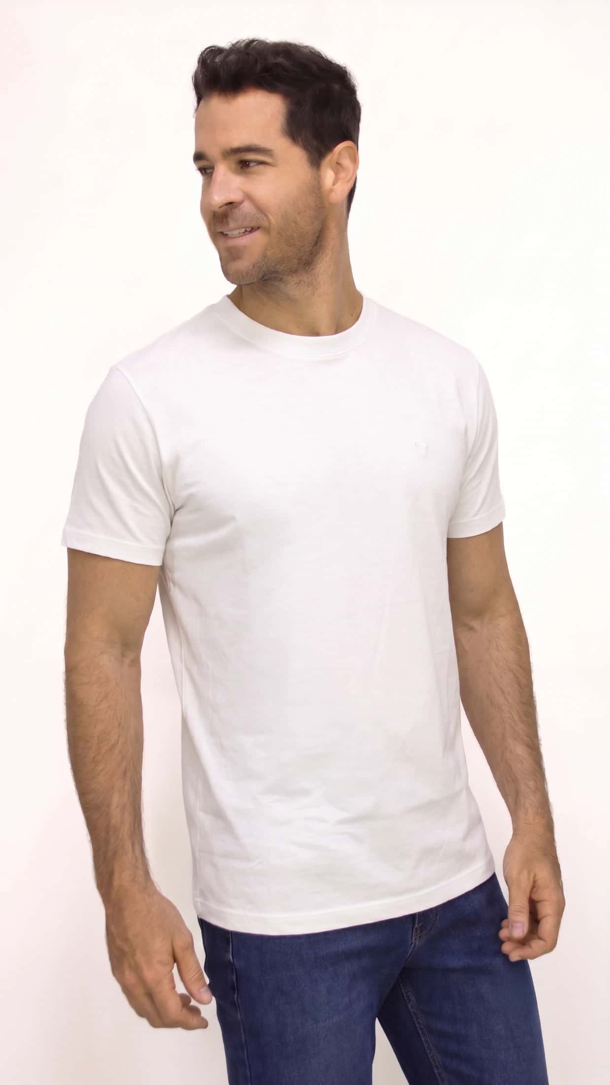 CAMISETA BÁSICA PESADA CUELLO REDONDO BLANCA PARA HOMBRE