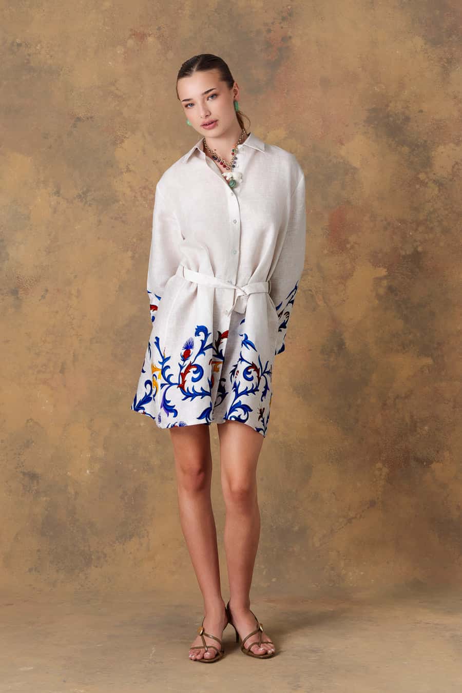 Women's dress linen chiron white