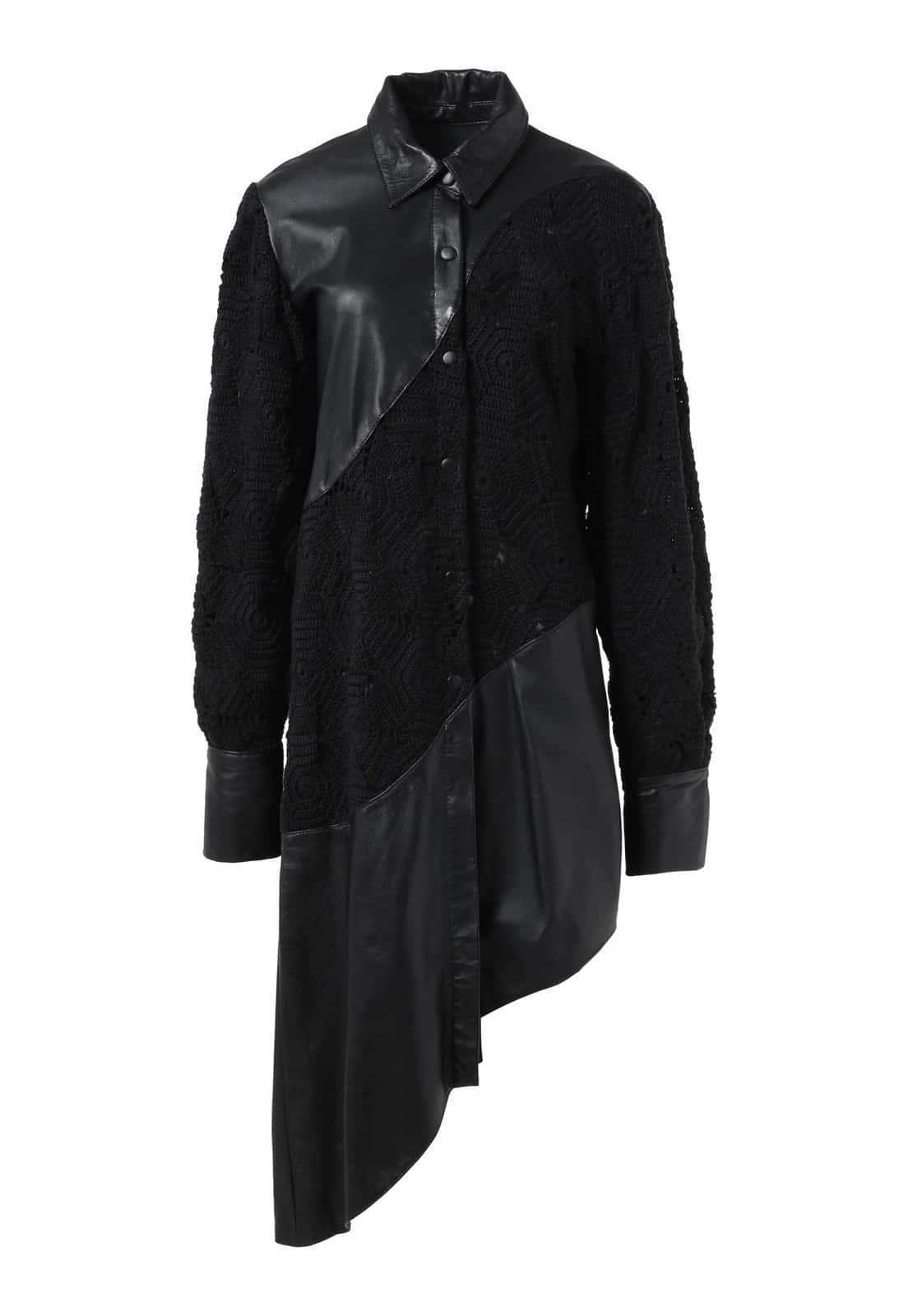 WAVY CROCHET LEATHER SHIRT DRESS