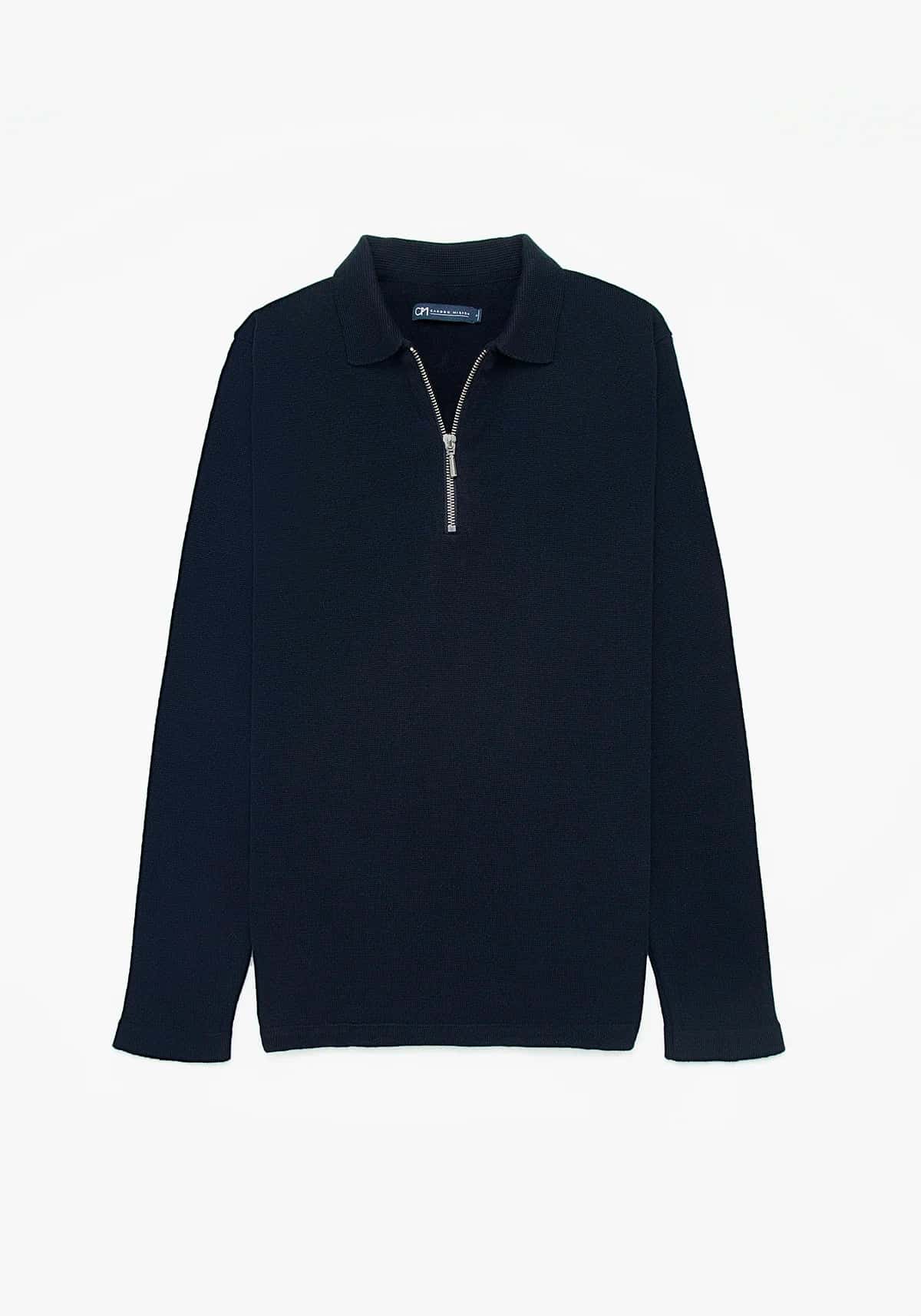 Saco Camisero Half Zip Algodón Azul Oscuro