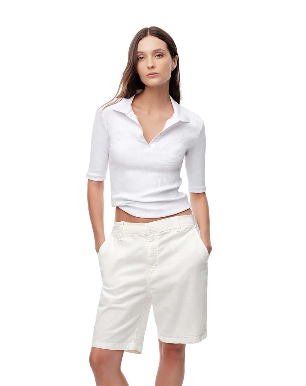 Polo slim tejido de punto algodón blanca mujer