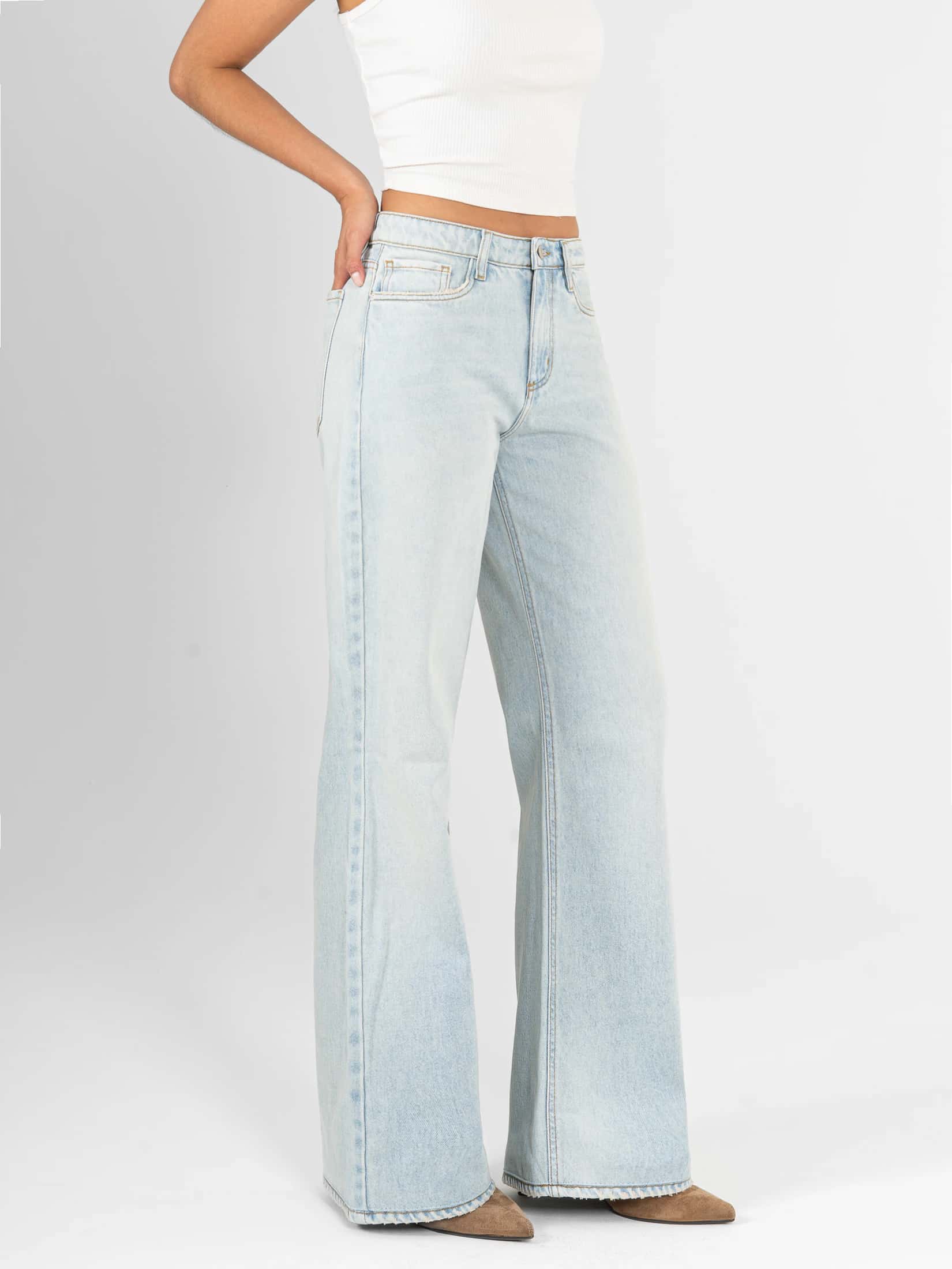 Ref: 066498 Jean mom flare, rígido, tiro alto, tono azul claro - miniatura 4