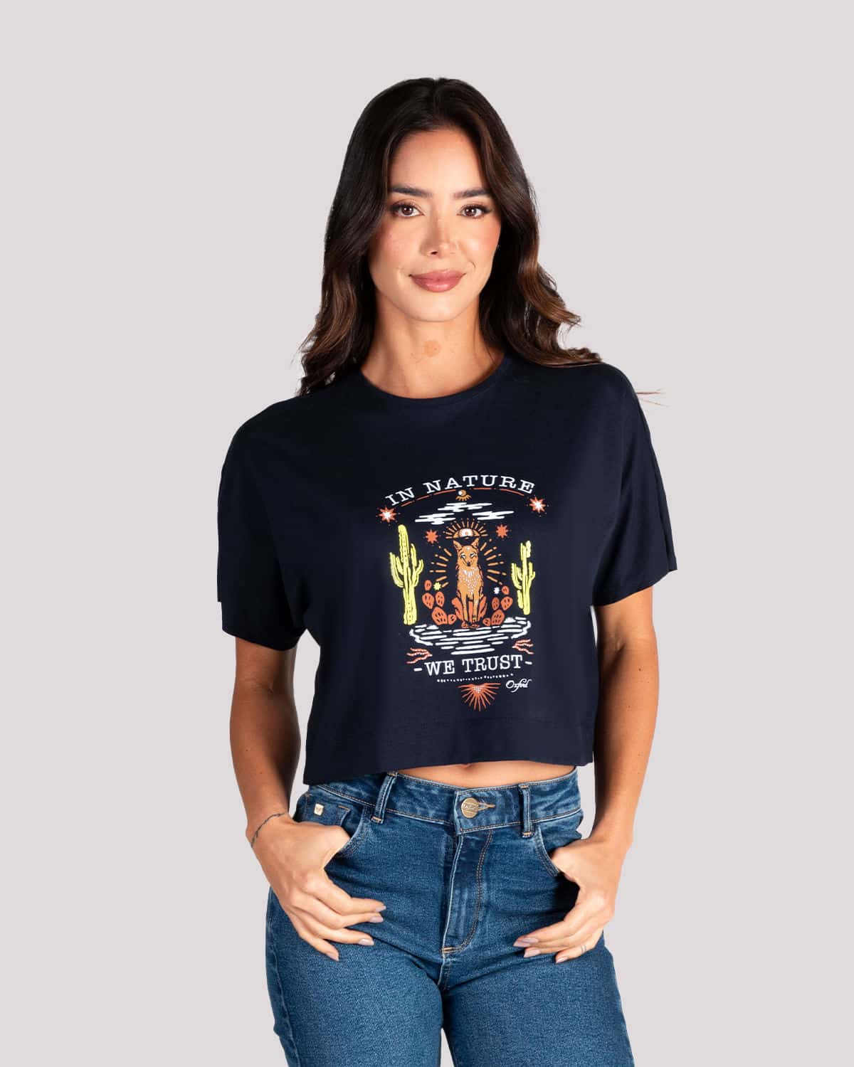 Camiseta azul estampado frontal para mujer